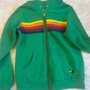 Aviator Nation Kids Green 5 striped Zip-Up Hoodie